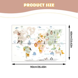 Mappa del Mondo Animali Adesivi Murali, Animal World Map Wall Stickers, Mappa del mondo e Animali Stickers Murali Bambini, Adesivo da Parete con mappa del Mondo Degli animali per Camerette Bambini