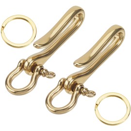 SUNNYCLUE 2Pcs Gold Fish Hook Keychain U Shaped Keychain Brass S Hook Clasps Fishhook Tibetan Style Alloy D Ring Duty Belt Key Rings Holder Clips for DIY Making Car Keys Wallet Chain Purse Accessories