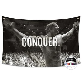 Bandera de Conquista para Arnold Schwarzenegger de 3 x 5 pies, póster divertido de fitness, tapiz duradero y fresco, decoración de pared con ojales de latón para decoración de dormitorio universitario, dormitorio, exterior, fiestas, regalo, interior, tec