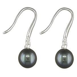BLACK Freshwater Pearl Dangly Drop Earrings - Freshwater Pearl Hook-in Pearl Earrings