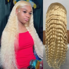 Grcabeir 30 Inch Blonde 13x4x1 Lace Front Wig Human Hair 180 Density Blonde Wig Human Hair 613 Deep Wave Wigs 613 Blonde T Part Wigs for Women