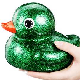 Honoson 6.89 Inch Giant Glitter Rubber Duck Big Glitter Rubber Duck Large Sparkly Duckling Bath Toy with Squeaky Sound for Summer Baby Shower Birthday Party Favor Gift(Green)