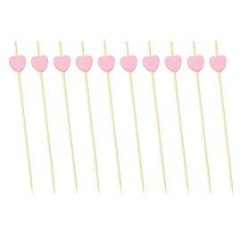 ONLYKXY 20pcs 4.72inch Bamboo Fancy Toothpicks Heart Shape Cocktail Picks for Appetizers Tea Party Bridal Shower Wedding Valentines Food Fruit Drinks Decorative Skewer Sticks (Pink)