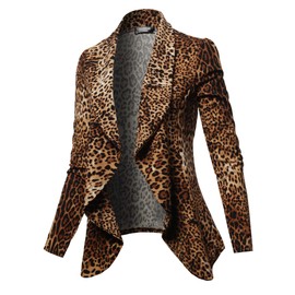 SSOULM Women's Long Sleeve Classic Draped Open Front Lightweight Blazer ANIMALTAUPE 1XL