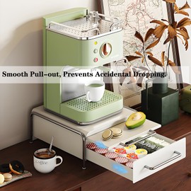 Sonhomay Kitchen Organizer Stand with Drawer, Coffee Pod Holder Carbon Steel Coffee Station Bar Organizer Coffee Maker Stand for Kitchen Countertop