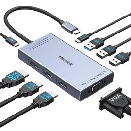USB C Docking Station Dual HDMI Monitor Adapter, Melelink USB C Hub 3 Monitors with 2X 4K HDMI, 8K Displayport, VGA, 100W PD, USB C&A Ports, 9 in 1 Laptop Docking Station for Dell, HP, Lenovo, etc