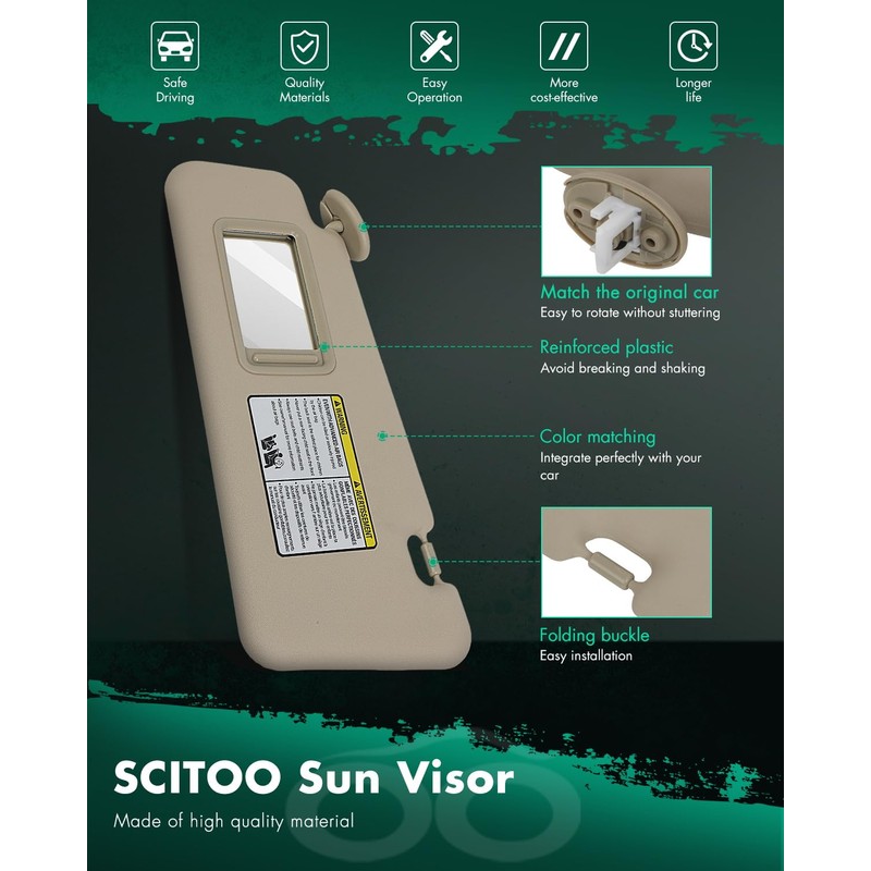 SCITOO Car Sun Visor Assbembly with Mirror Fit for 2008-2013