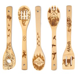 SoeUyd 5 Pieces Funny Harry Bamboo Wooden Spoons, Wooden Spoons Set, Natural and Durable, Made of High-Quality Bamboo, Suitable for Housewarmings, Wedding, Thanksgiving, Christmas for Family and
