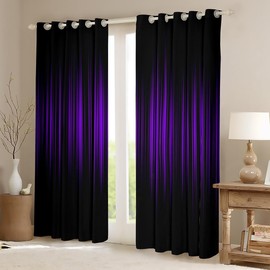 Feelyou Kids Purple and Black Darkening Drapes Abstract Ombre 30%-50% Blackout Curtains Boys Gradient Purple Lines Window Curtains Purple Black Gradient Window Treatments (2 Panels, 38 x 54 Inch)