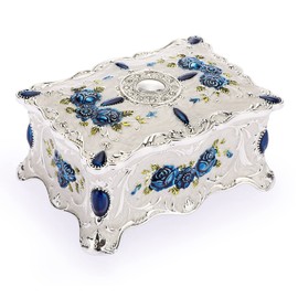 Hipiwe Vintage Metal Jewelry Box Trinket Organizer Box Jewelry Organizer for Women Jewelry Display Home Decor Unique Gift Silvery Medium