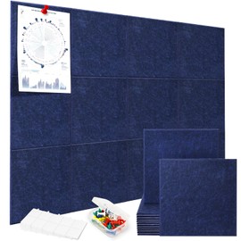 Large Cork Board Alternative, Puxinargo 12-Pack 11.8"x11.8" Felt Wall Tiles with Safe Removable Adhesive Tabs, Cork Wall Tiles Bulletin Board Home Office Essentials, Blue