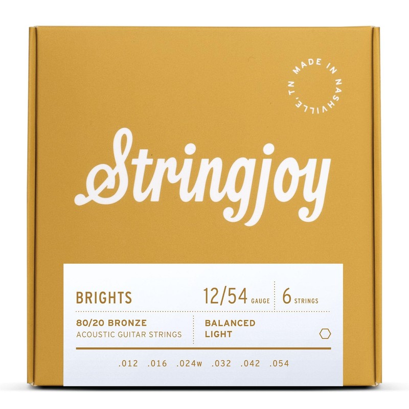Stringjoy BB1254 Brights 80/20 Bronze Light Acoustic Guitar Strings, 12-54