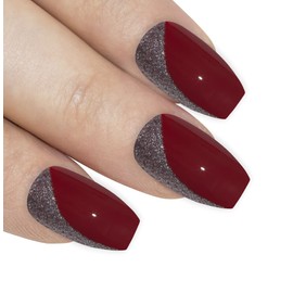 Bling Art False Nails Red Glitter Ballerina Coffin Nails Acrylic 24 Fake Long Tips