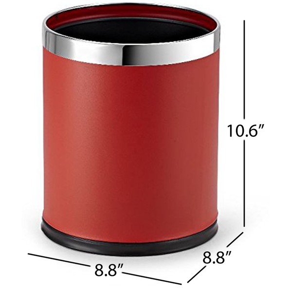 Brelso Small Office Trash Can, Open Top Small Wastebasket Bin, Invisi-Overlap' Metal Garbage Can, Waste Basket for Powder Room, Vanity, Bathroom (Red)