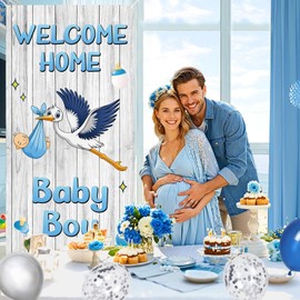 Welcome Home Baby Boy Banner Decorations Welcome Baby Boy Door Cover Banner Blue Gray It's a Boy Baby Shower Decorations for Boys Gender Reveal Party Supplies for Indoors Outdoors 70.8 x 35.4 inch