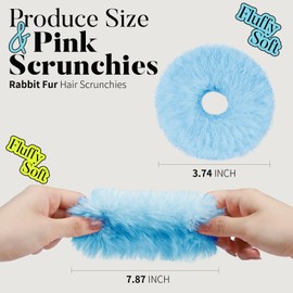YGDZ 4PCS Blue Pom Pom Hair Ties, Furry Faux Rabbit Fur Light Blue Scrunchies, Hair Ties Ponytail Holders, Hair Accessories for Girls Women