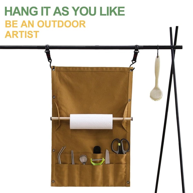 Outdoor Camping Tableware Storage Bag Portable Hanging Canvas Utensil Tissue