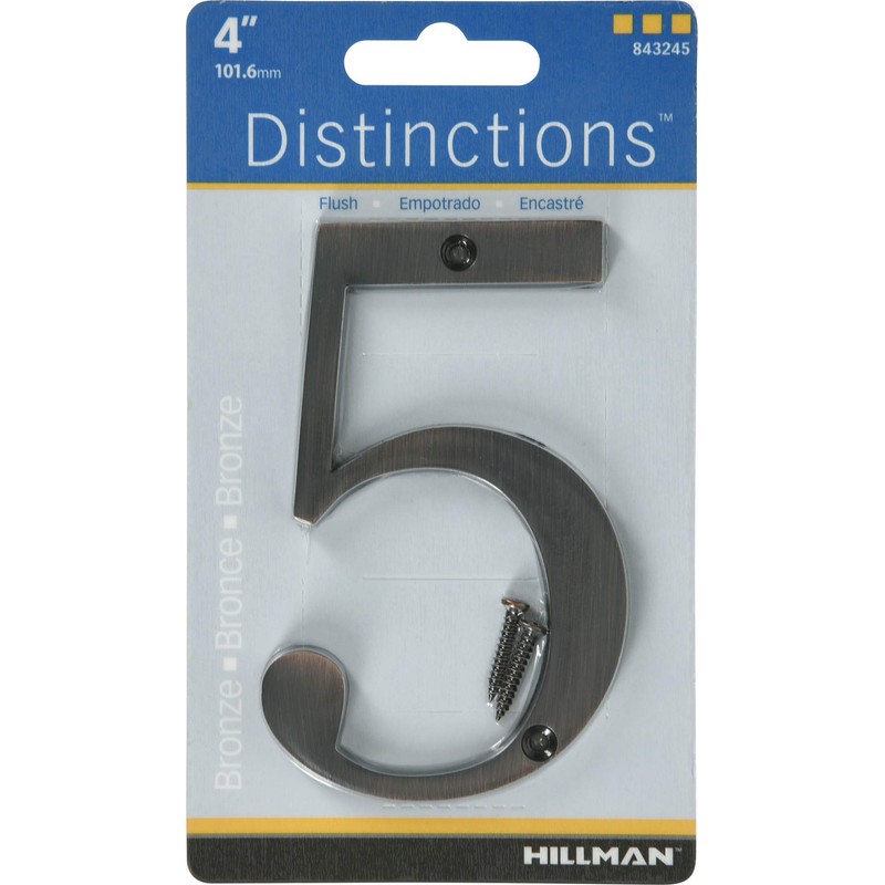 Distinctions 843245 4" Flush Mount Bronze House Number 5