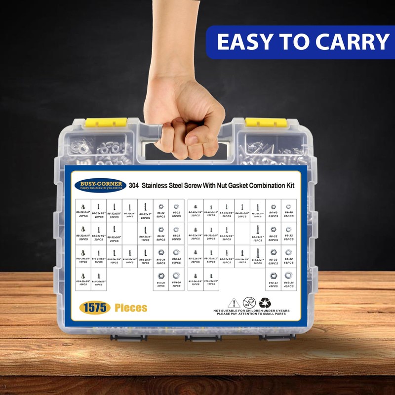 1575 PCS Nuts and Bolts Assortment Kit, Stainless Steel Phillips