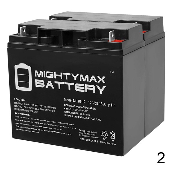 Mighty Max Battery ML18-12 - 12V 18AH Battery Replaces NP18-12 51814 6FM17 6-DZM-20 6-FM-18-2 Pack Brand Product