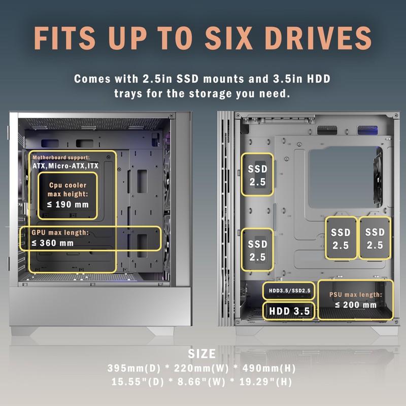 KEDIERS PC CASE ATX 3 Case Fans Pre-Installed, Mid Tower
