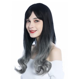WIG ME UP - 1574-R89A Long Straight Wavy Lace Wig Ombre Dark Brown Grey
