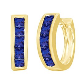 Princess Cut Simulated Blue Sapphire Huggies Hoop Earrings In 14K Yellow Gold Over Sterling Silver