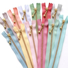 Nippon Chuko 3G20-N12MIX YKK Zipper with Beads, Nuance Color, 7.9 inches (20 cm), Gold, 12 Color Set