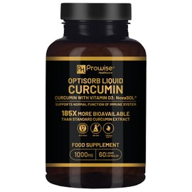 Optisorb Liquid Curcumin with Vitamin D - 60 Liqcaps | 185x Turmeric & Curcumin Bioavailability - Ultra Bioavailable | Liquid Capsules with 500mg NovaSOL® per Capsule - UK Manufactured