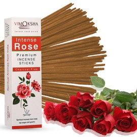 Vimoksha Rose Incense Sticks-Bulk Pack-100% Natural-Organic-Chemicals Free-for Yoga-Prayer-Meditation-Purification-Relaxation-Positivity-240 Gm-135 Sticks with Incense Holder (Intense Rose)