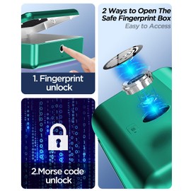 AICase Biometric Fingerprint Storage Box, Portable Security Box for Money Jewelry Safe Combination Lock for Car Home Office Travel Green