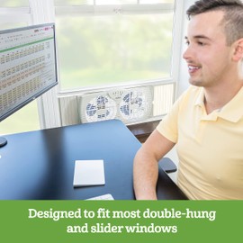 HOLMES Dual Blade Digital Window Fan with Programmable Thermostat Control, Dual 3 Blade Fans, 2 Speeds, Expandable Side Panel with Additional Extender Panels, White