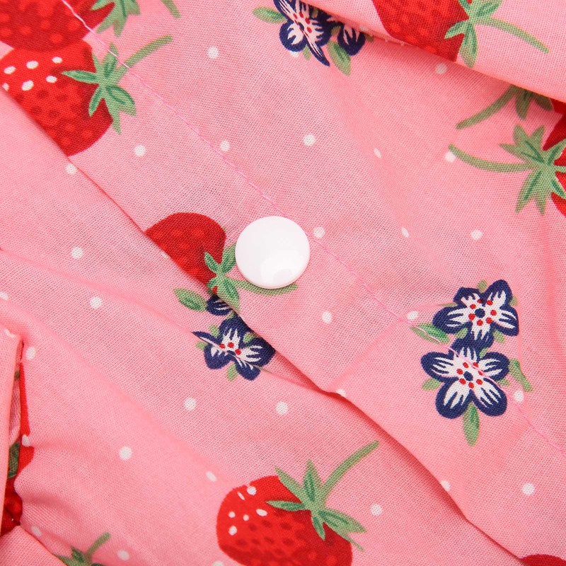 Dog Summer Shirts Cute Strawberry Print Turn Down Collar Snap
