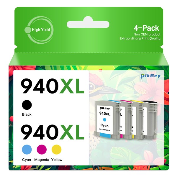 PikBey 940XL High Yield Ink Cartridge Combo Pack (4-Pack, Black/Cyan/Magenta/Yellow):