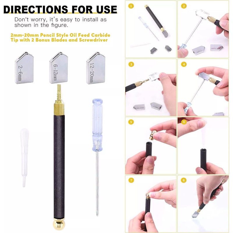 Mardatt 9 Pcs Glass Cutting Tool Set Kit Includes Adjustable