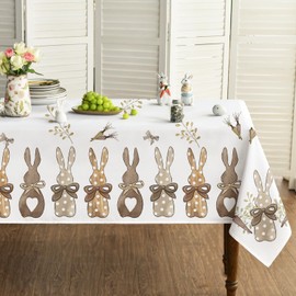 Artoid Mode Polka Dot Bunny Rabbits Carrots Easter Table Cloth, Rectangular 140x160 cm Decorative Table Cover Protector For Home Table Decorations