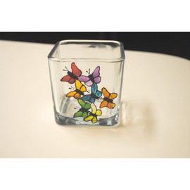 Rainbow Butterfly Hand Painted Stained Glass Candle Holder, Home Decor