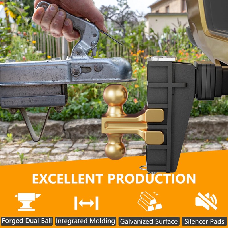 LOCAME 2" Receiver 6" Drop/Rise Adjustable Tow Hitch Dual Ball