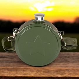 MIJOMA Stainless Steel Hip Flask 530ml Army Green with Shoulder Strap Durable & Practical for Outdoor Adventure