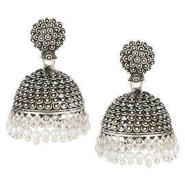Efulgenz Silver Tone Jhumka Earrings for Women Oxidized Indian Earrings Boho Oxidized Traditional Temple Jhumka Jhumki Earrings for Women Indian Oxidized Jewelry