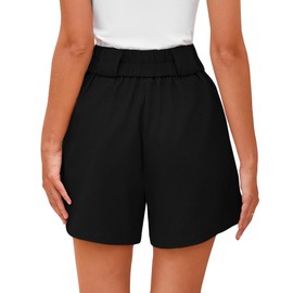 KIRUNDO Womens Shorts Dressy Casual 2025 Trendy Summer Elastic High Waisted Pleated Side Slit Business Work Shorts Pockets(Black, Large)