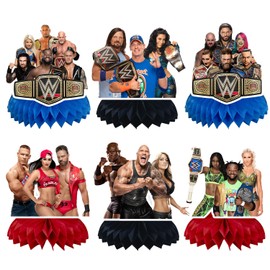 6Pcs Wrestling Party supplies set Honeycomb Centerpieces Double Sided Table Topper for Wrestling birthday party decoration