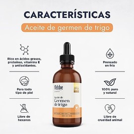 COSTANZA - HEBBE Aceite de Germen de Trigo 100 ml | Antioxidante Cosmético | Nutre Piel y Cabello | Apoya Barrera Cutánea | Rico en Vitamina E y D