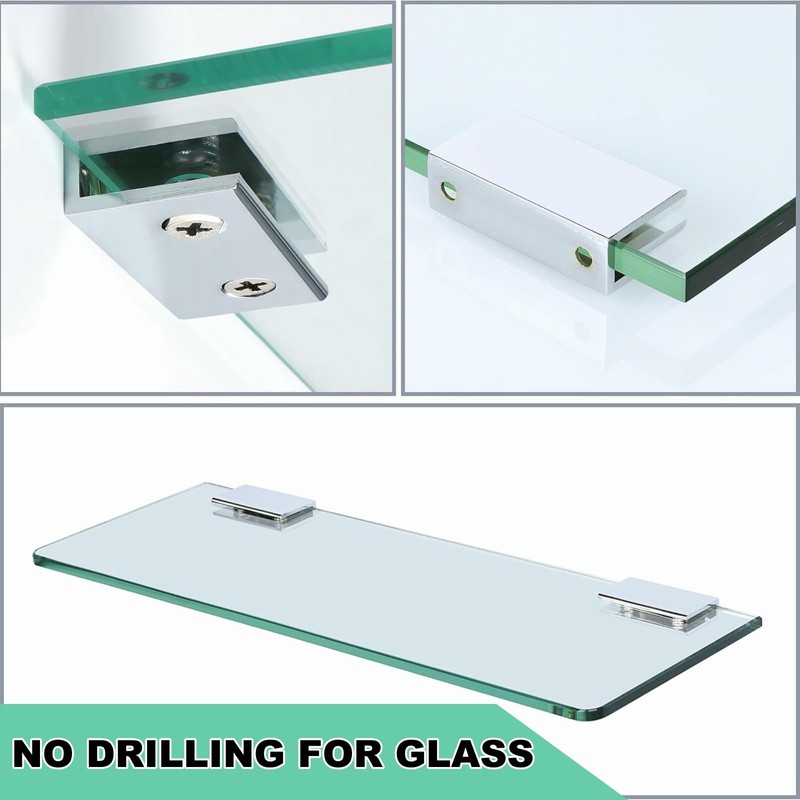 Alise 2 Pcs Adjustable Frameless Rectangle Glass Shelf Bracket Holder