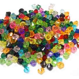 400 Plastic Beads, Acrylic Beads, Plastic, 8 mm, Bicone Colourful Mix Beads, Pack of Beads for Threading for DIY Jewellery Making