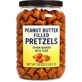 Peanut Butter Filled Pretzels, 50 oz Tub, Oven Baked Bite-Size Snack, Crunchy & Creamy, Salty and Sweet, Resealable Container