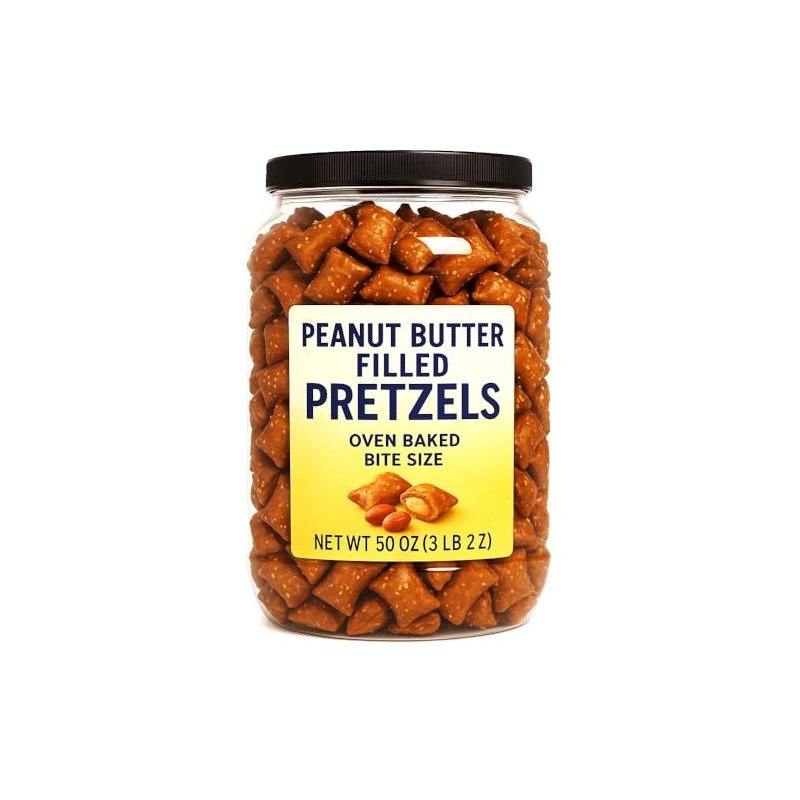 Peanut Butter Filled Pretzels, 50 oz Tub, Oven Baked Bite-Size