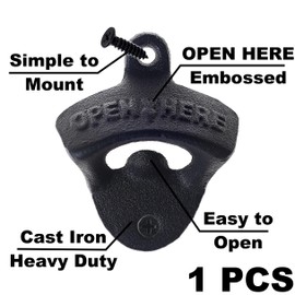 HAIICEN Cast Iron Bottle Opener Wall Mounted, Black Post Mount Beer Cap Opener for Beer Lover Gift