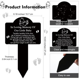 Roowest Memorial Stakes Cemetery Grave Decorations Acrylic Grave Plaque Stake Markers Sympathy Garden Stake Waterproof for Gift Cemetery Outdoors Yard(Baby)