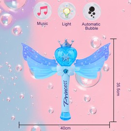 Libara Máquina de Burbuias-Máquina de Burbujas con Luz y Musica Varita Máqica de Princesa, Butterfly Princess Bubble Machine Bubble Machine-Blue, Varita Mágica de Burbujas, Maquina Burbujas